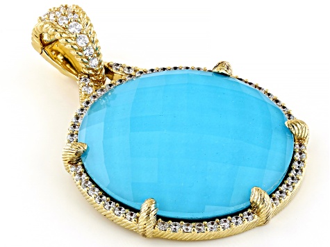 Judith Ripka Turquoise Simulant Doublet With Cubic Zirconia 14k Gold Clad Eclipse Enhancer 1.70ctw