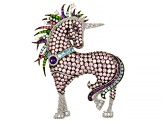 Judith Ripka Cubic Zirconia & Multi-Gemstone Rhodium Over Sterling Silver Uma Unicorn Brooch 9.10ctw
