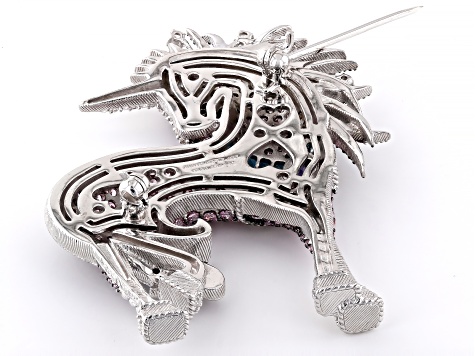 Judith Ripka Cubic Zirconia & Multi-Gemstone Rhodium Over Sterling Silver Uma Unicorn Brooch 9.10ctw