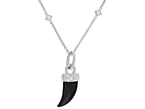 Judith Ripka Black Onyx & Cubic Zirconia Rhodium Over Silver Lucky Horn Enhancer With Chain 0.89ctw