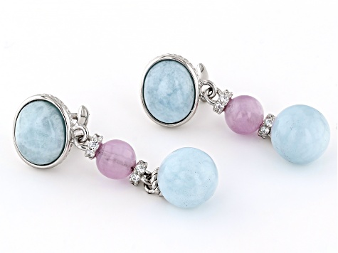 Judith Ripka Milky Aquamarine With Multi-Gemstone Rhodium Over Sterling Silver Casablanca Earrings