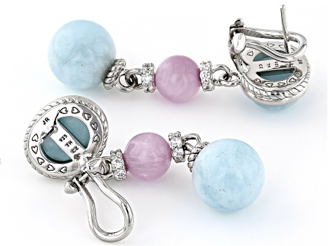 Judith Ripka Milky Aquamarine With Multi-Gemstone Rhodium Over Sterling Silver Casablanca Earrings