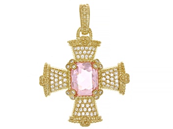 Picture of Judith Ripka Pink & White Cubic Zirconia 14k Gold Clad Monaco Maltese Cross Enhancer 11.13ctw