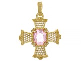 Judith Ripka Pink & White Cubic Zirconia 14k Gold Clad Monaco Maltese Cross Enhancer 11.13ctw