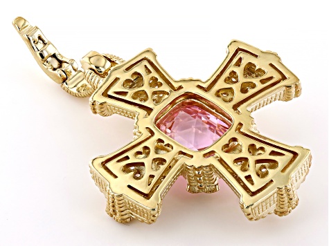 Judith Ripka Pink & White Cubic Zirconia 14k Gold Clad Monaco Maltese Cross Enhancer 11.13ctw