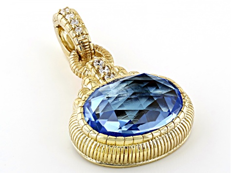 Judith Ripka Lab Created Blue Quartz & Cubic Zirconia 14k Gold Clad Loopty Loo Enhancer 9.61ctw