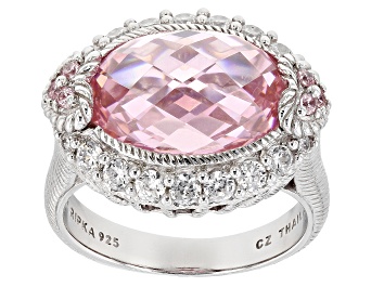 Picture of Judith Ripka Pink & White Cubic Zirconia Rhodium Over Sterling Silver Romance Ring 13.75ctw