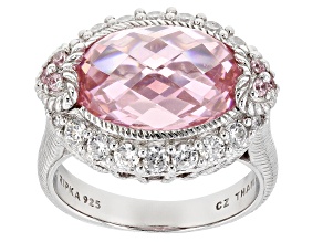 Judith Ripka Pink & White Cubic Zirconia Rhodium Over Sterling Silver Romance Ring 13.75ctw