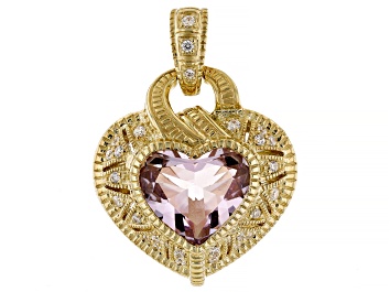 Picture of Judith Ripka Pink Amethyst With Cubic Zirconia 14k Gold Clad Estate Heart Pendant 4.19ctw