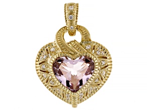Judith Ripka Pink Amethyst With Cubic Zirconia 14k Gold Clad Estate Heart Pendant 4.19ctw