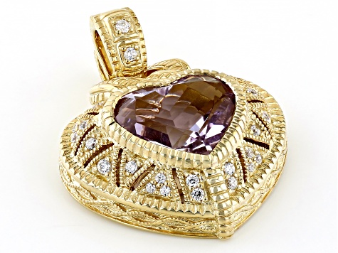 Judith Ripka Pink Amethyst With Cubic Zirconia 14k Gold Clad Estate Heart Enhancer 4.19ctw