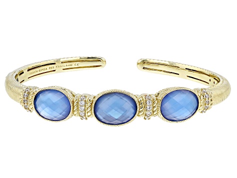 Judith Ripka Lab Created Blue Quartz Doublet & Cubic Zirconia 14k Gold Clad Loopty Loo Cuff 0.50ctw