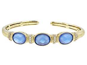 Judith Ripka Blue Quartz Doublet With Cubic Zirconia  14k Gold Clad Loopty Loo Cuff Bracelet 0.50ctw