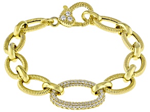 Judith Ripka Cubic Zirconia 14k Gold Clad Verona Berge & Oval Pave Link Bracelet 1.60ctw