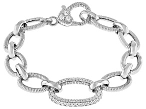 Judith Ripka Cubic Zirconia Rhodium Over Silver Verona Berge & Oval Pave Link Bracelet 1.60ctw