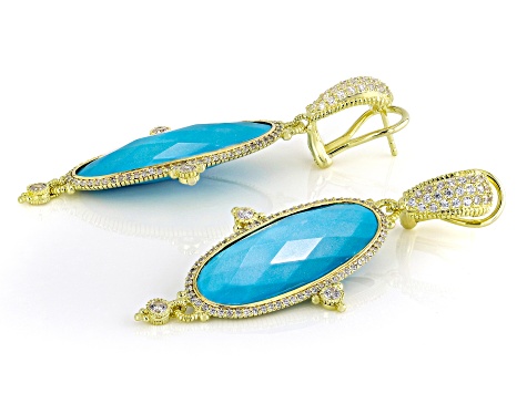 Judith Ripka Turquoise Simulant with Cubic Zirconia 14K Gold Clad Arielle Earrings 3.76ctw