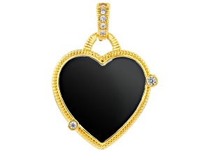 Judith Ripka Black Onyx With Cubic Zirconia 14k Gold Clad Romance Heart Enhancer 0.20ctw
