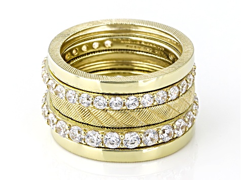 Judith Ripka  Haute Collection Cubic Zirconia 14k Gold Clad Stack Ring Set of 5, 4.00ctw