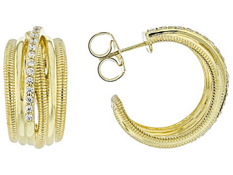 Judith Ripka Cubic Zirconia 14k Gold Clad Jubilee Highway Hoop Earrings 1.00ctw