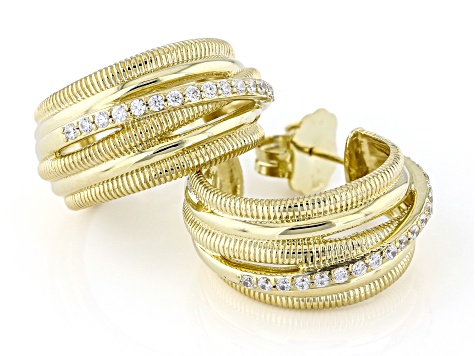 Judith Ripka Cubic Zirconia 14k Gold Clad Jubilee Highway Hoop Earrings 1.00ctw