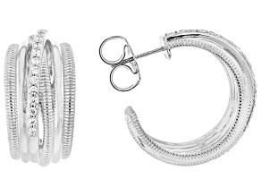 Judith Ripka Cubic Zirconia Rhodium Over Sterling Silver Jubilee Highway Hoop Earrings 1.00ctw