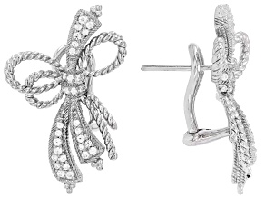 Judith Ripka White Cubic Zirconia Rhodium Over Sterling Silver Haute Bow Earrings 0.58ctw