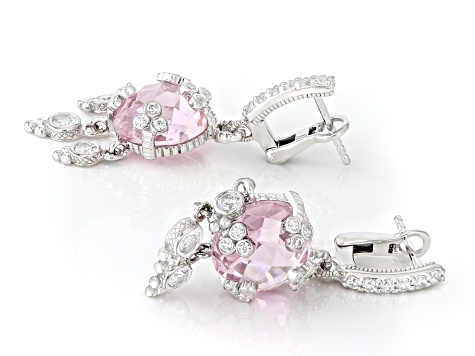 Judith Ripka Pink & White Cubic Zirconia Rhodium Over Sterling Silver Olivia Earrings 28.04ctw