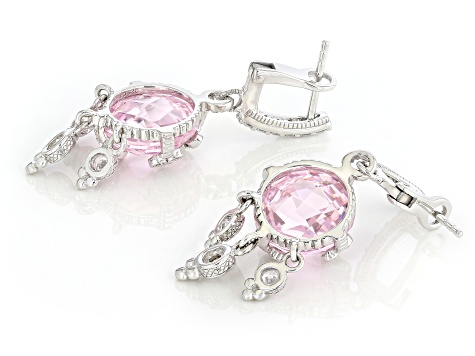 Judith Ripka Pink & White Cubic Zirconia Rhodium Over Sterling Silver Olivia Earrings 28.04ctw