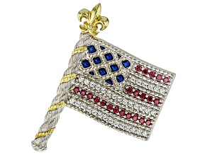 Judith Ripka Pink and White Cubic Zirconia & Enamel 14k Gold Clad/Rhodium Over S/S Flag Brooch
