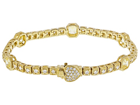Judith Ripka Haute Collection Asscher Cut Canary/White Cubic Zirconia 14k Gold Clad Bracelet 6.80ctw