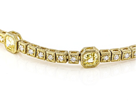 Judith Ripka Haute Collection Asscher Cut Canary/White Cubic Zirconia 14k Gold Clad Bracelet 6.80ctw