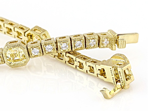 Judith Ripka Haute Collection Asscher Cut Canary/White Cubic Zirconia 14k Gold Clad Bracelet 6.80ctw