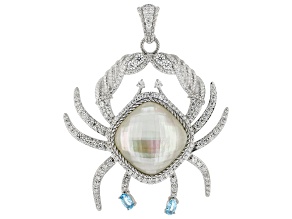 Judith Ripka Mother-of-Pearl, Topaz & Cubic Zirconia Rhodium Over Silver Carolyn The Crab Brooch