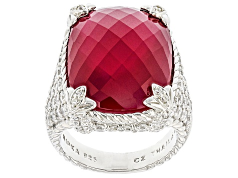 Judith Ripka Lab Created Ruby Doublet & Cubic Zirconia Rhodium Over Silver Monaco Ring 3.00ctw