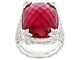 Judith Ripka Lab Created Ruby Doublet & Cubic Zirconia Rhodium Over Silver Monaco Ring 3.00ctw