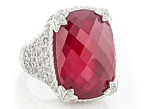 Judith Ripka Lab Created Ruby Doublet & Cubic Zirconia Rhodium Over Silver Monaco Ring 3.00ctw