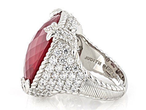 Judith Ripka Lab Created Ruby Doublet & Cubic Zirconia Rhodium Over Silver Monaco Ring 3.00ctw