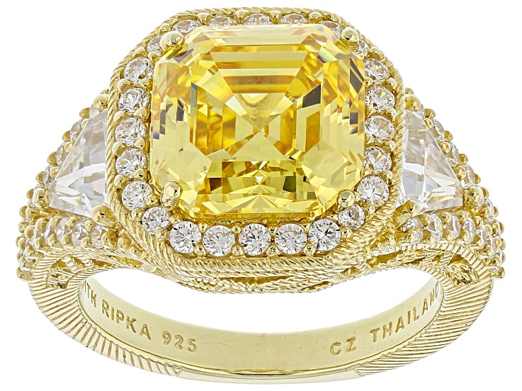Judith Ripka Asscher Cut Canary & White Cubic Zirconia 14k