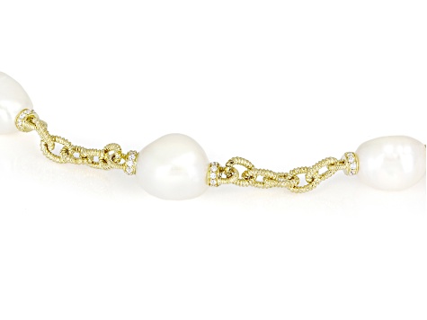 Judith Ripka Cultured Freshwater Pearl With Cubic Zirconia 14k Gold Clad Colette Bracelet 0.78ctw
