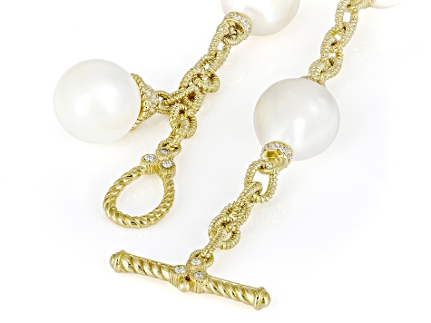 Judith Ripka Cultured Freshwater Pearl With Cubic Zirconia 14k Gold Clad Colette Bracelet 0.78ctw
