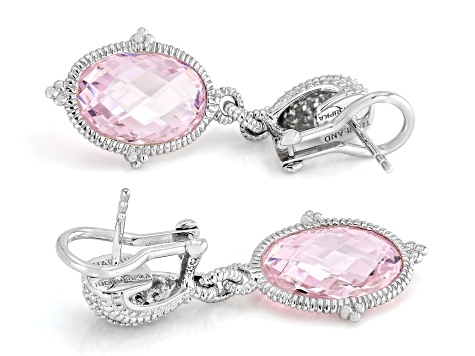 Judith Ripka Pink & White Cubic Zirconia Rhodium Over Sterling Silver Arielle Earrings 21.70ctw