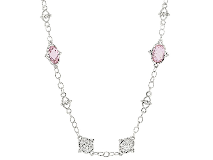 Judith Ripka Pink & White Cubic Zirconia Rhodium Over Silver