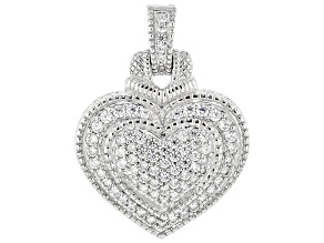 Judith Ripka White Cubic Zirconia Rhodium Over Silver Romance Heart Enhancer 3.39ctw