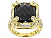 Judith Ripka Black Onyx & White Cubic Zirconia 14k Gold Clad Monaco Ring 2.49ctw