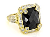 Judith Ripka Black Onyx & White Cubic Zirconia 14k Gold Clad Monaco Ring 2.49ctw