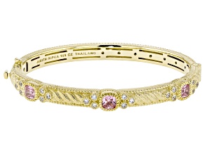 Judith Ripka Pink & White Cubic Zirconia 14k Gold Clad Romance Bangle Bracelet 3.35ctw