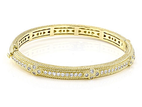 Judith Ripka Cubic Zirconia 14k Gold Clad Romance Bangle Bracelet 2.20ctw