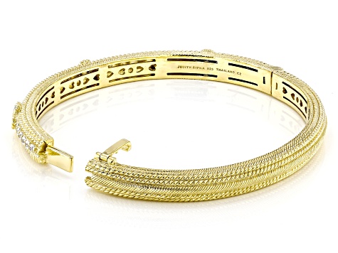 Judith Ripka Cubic Zirconia 14k Gold Clad Romance Bangle Bracelet 2.20ctw