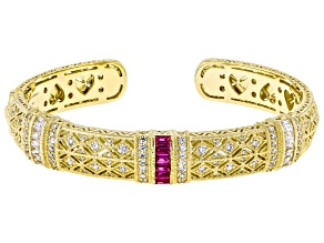 Judith Ripka Lab Created Ruby With Cubic Zirconia 14k Gold Clad Estate Cuff Bracelet 5.10ctw