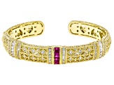 Judith Ripka Lab Created Ruby With Cubic Zirconia 14k Gold Clad Estate Cuff Bracelet 5.10ctw